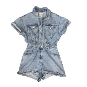 LE LIS Womens Medium short sleeve denim romper in light‎ blue EUC